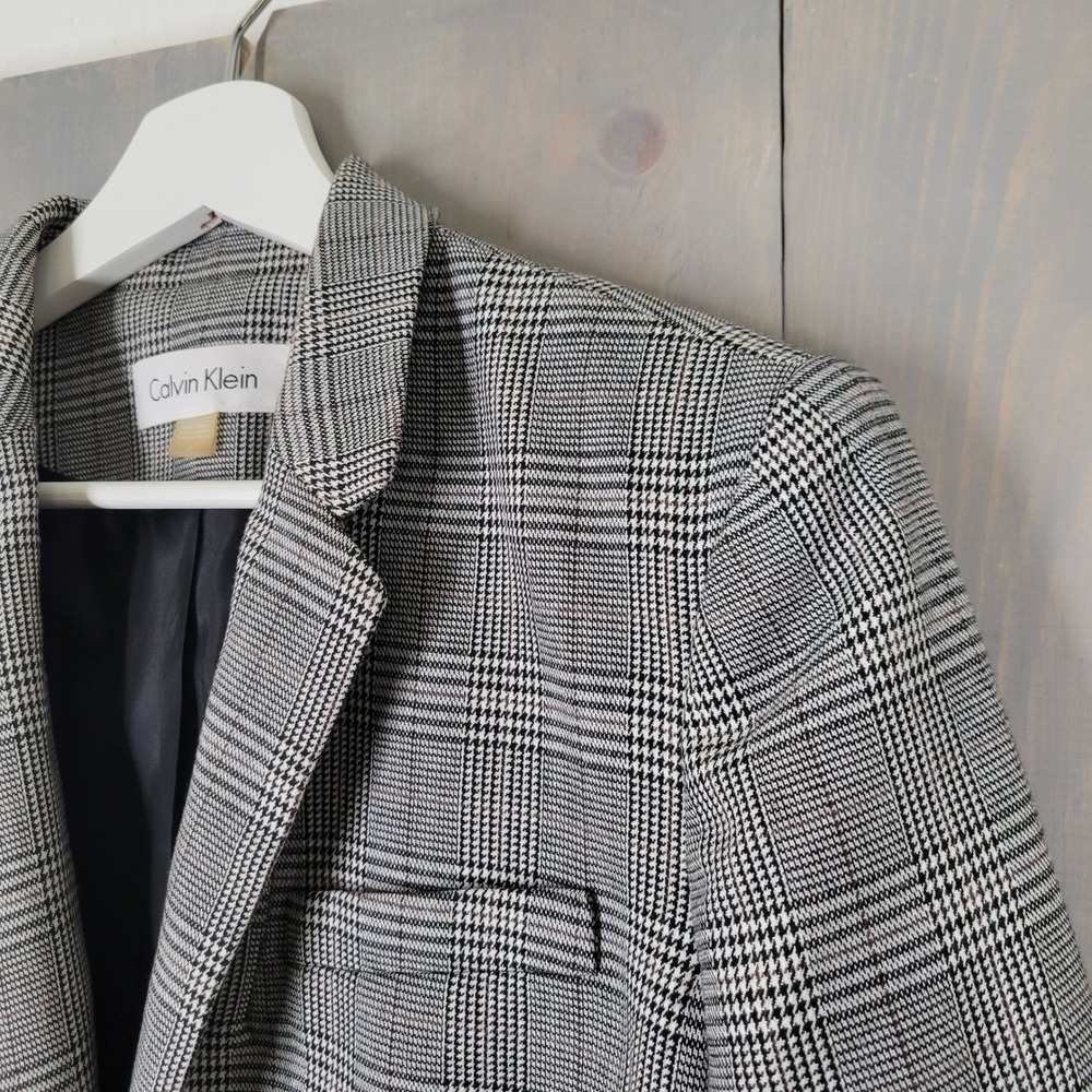 Calvin Klein Blazer Women 4 Grey Glen Plaid Single Button Tailored Jacket - Picture 3 of 9